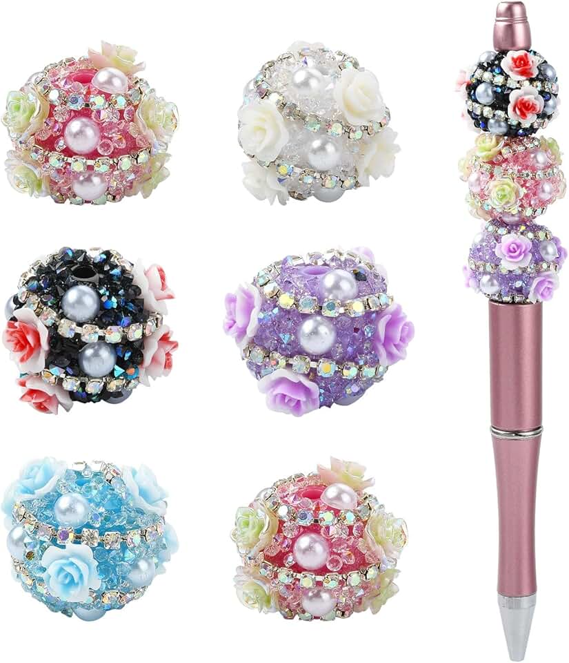 10 Rose Flower Beads with Rhinestones for Jewelry Making