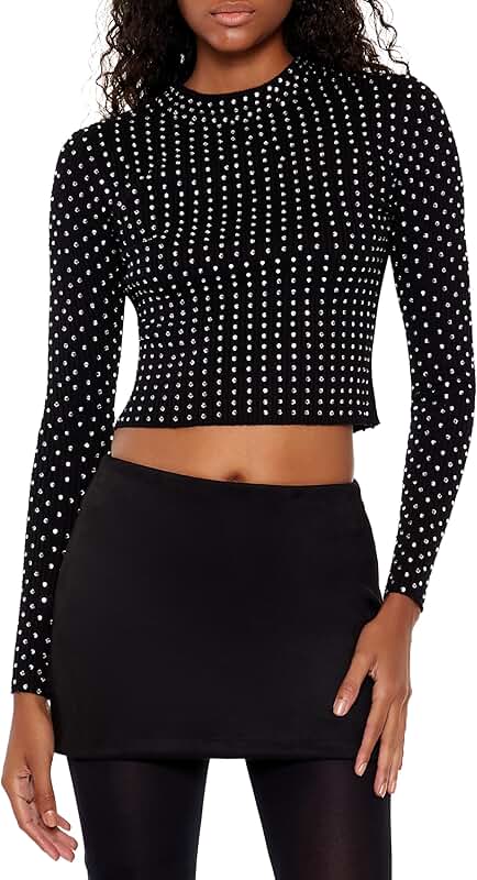 Women's Rhinestone Cropped Sweater