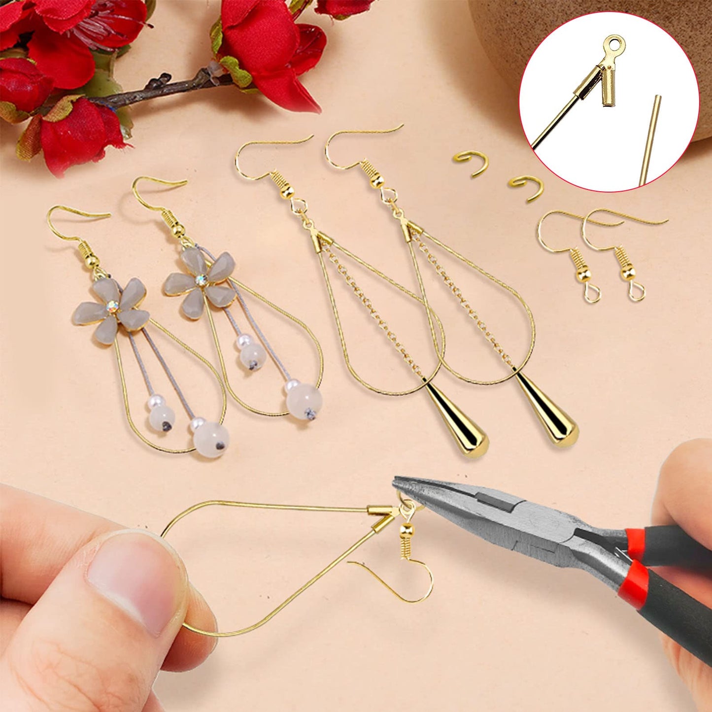 DIY Beading Earrings Kit with Teardrop Hoops and Hooks