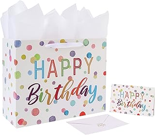 Large 13-inch Birthday Gift Bag with Handles and Accessories