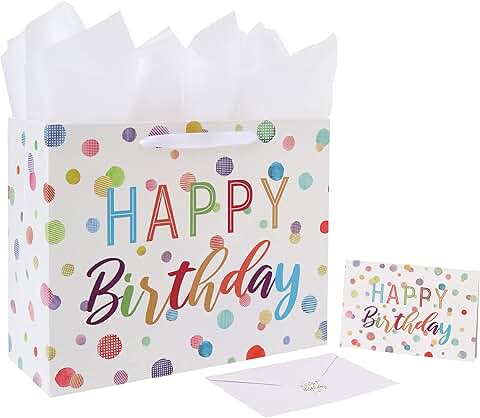 Large 13-inch Birthday Gift Bag with Handles and Accessories