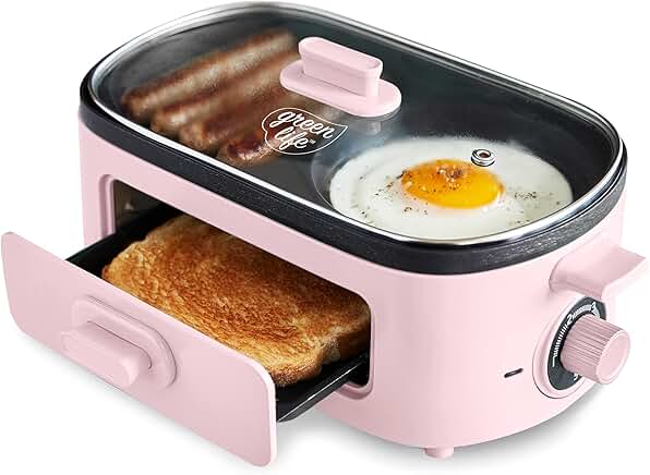 3-in-1 Breakfast Maker with Nonstick Griddles and Toast Drawer