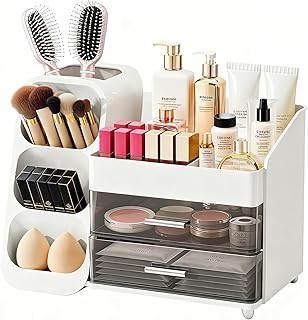 Spacious Makeup Organizer with Brush Holder and Drawers