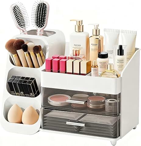 Spacious Makeup Organizer with Brush Holder and Drawers