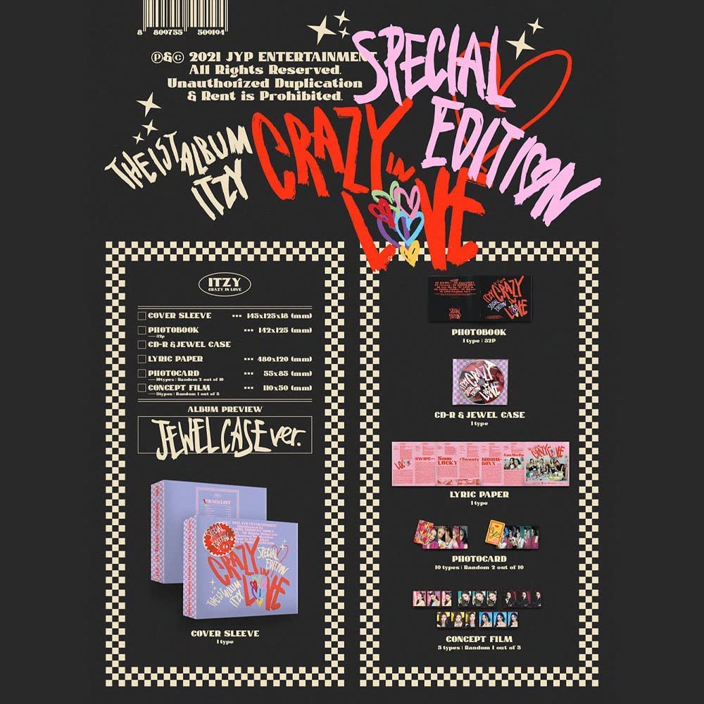 ITZY CRAZY IN LOVE 1st Album Special Edition Jewel Case Version CD+32p PhotoBook+1p Lyric Paper+2p PhotoCard+1p Concept Film+Tracking Kpop Sealed