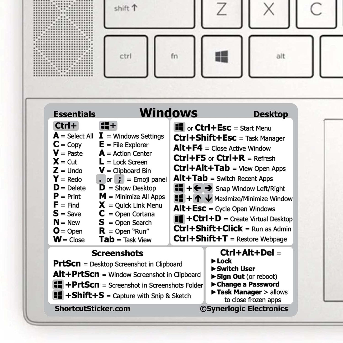 Set of five laminated Windows shortcut stickers