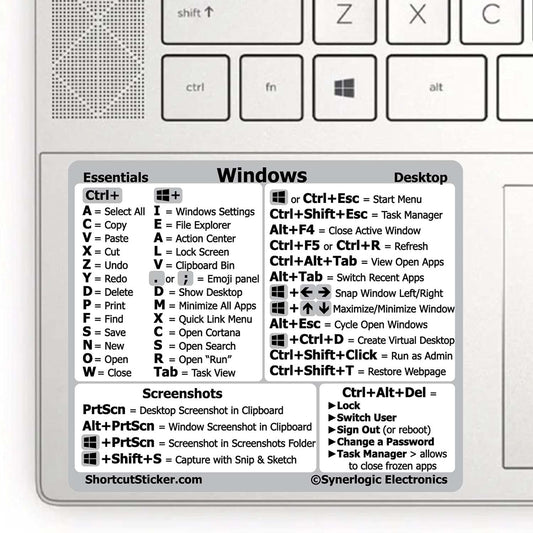 Set of five laminated Windows shortcut stickers