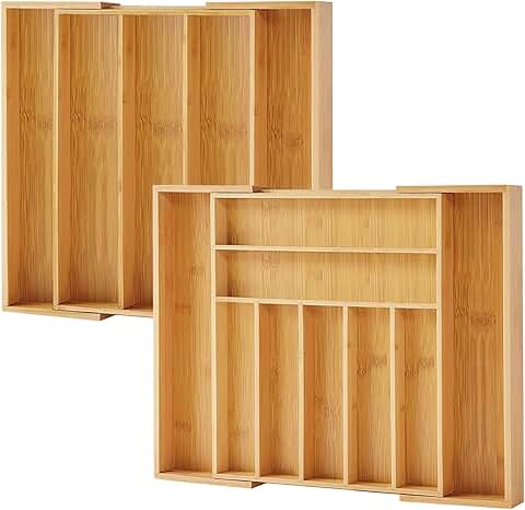 Expandable bamboo drawer organizer with dividers, 7-9 slots