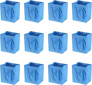 Set of 12 small blue gift tote bags with handles and greeting cards