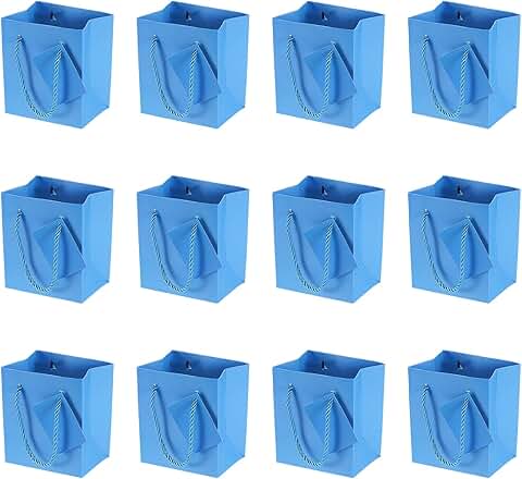 Set of 12 small blue gift tote bags with handles and greeting cards