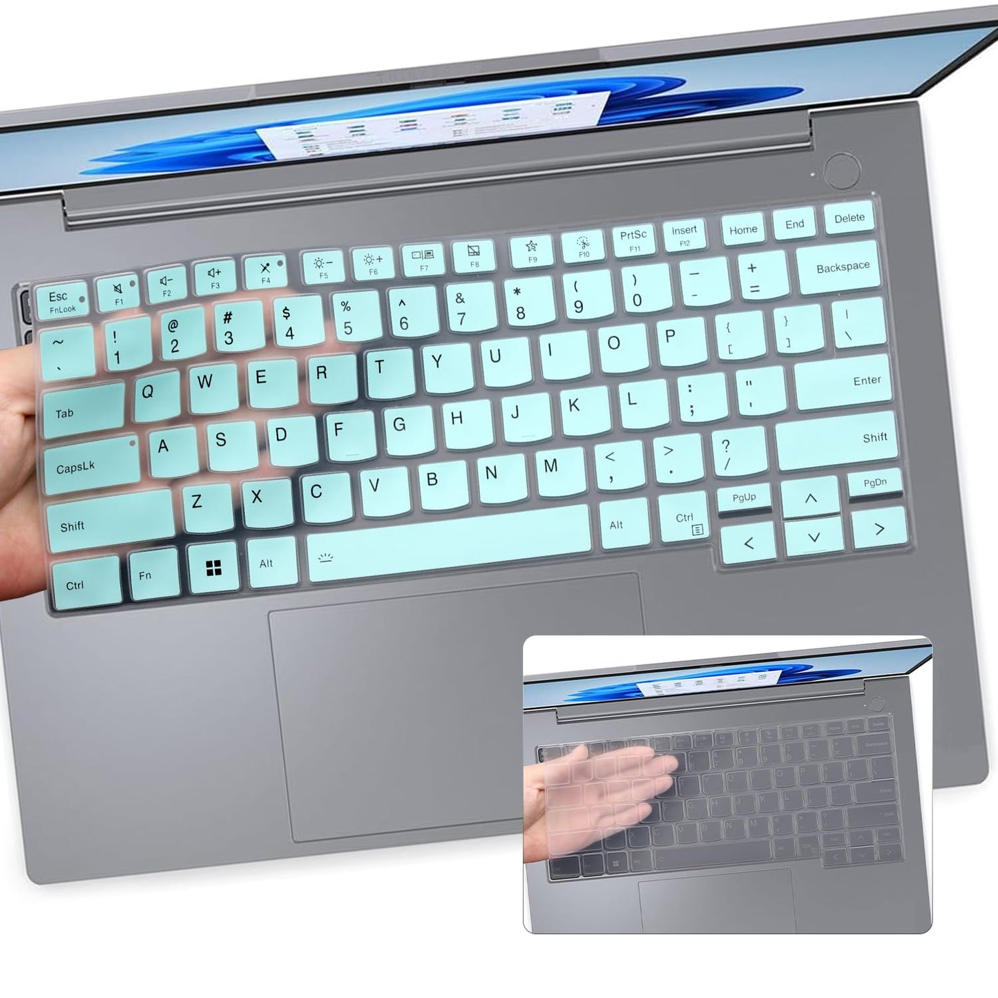 Two blue and clear keyboard covers for 14-inch laptops