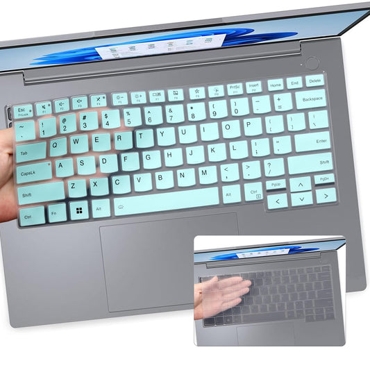 Two blue and clear keyboard covers for 14-inch laptops
