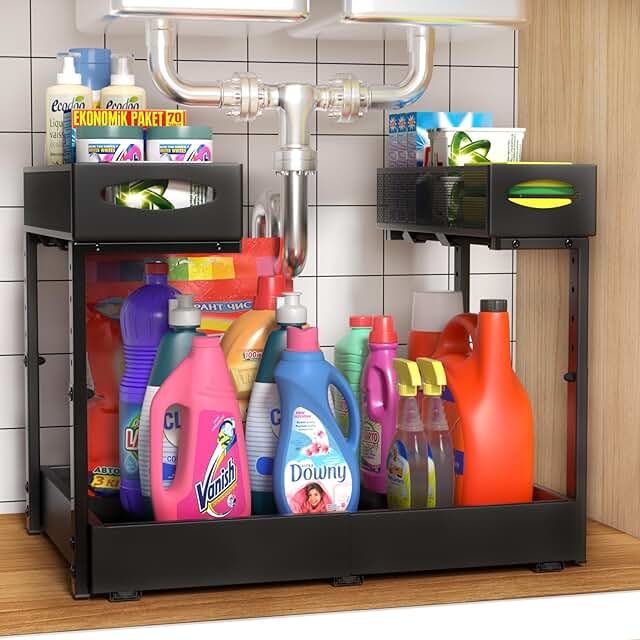 Adjustable Double-Side Under Sink Storage Rack