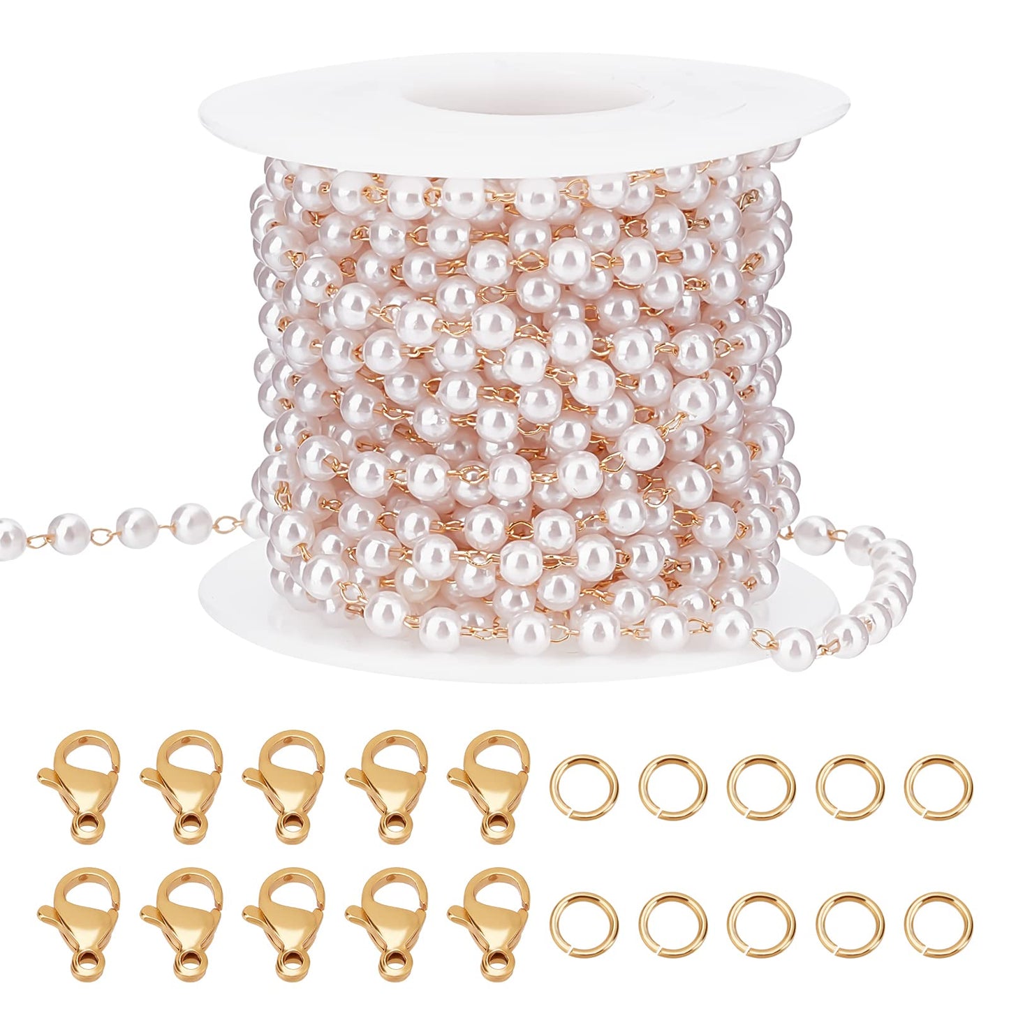 16.4 Feet Pearl Beading Chain with Gold Plated Cable Chain for Jewelry Making