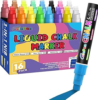 16-Color Washable Window Chalk Markers with Wide Tips