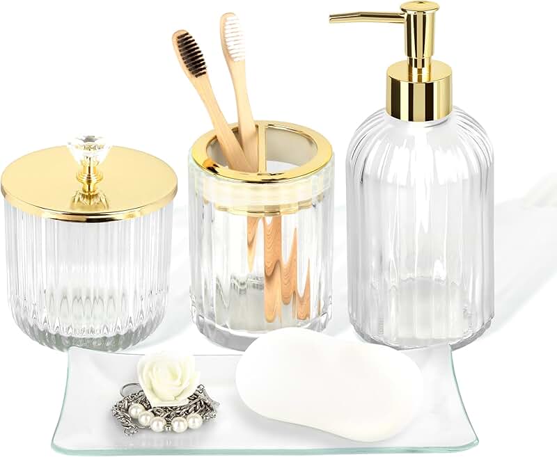Clear glass bathroom accessories set with four pieces