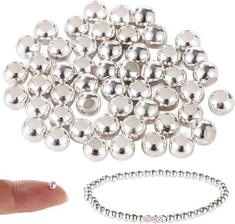 50 Silver 4mm Beads for Jewelry and Crafts