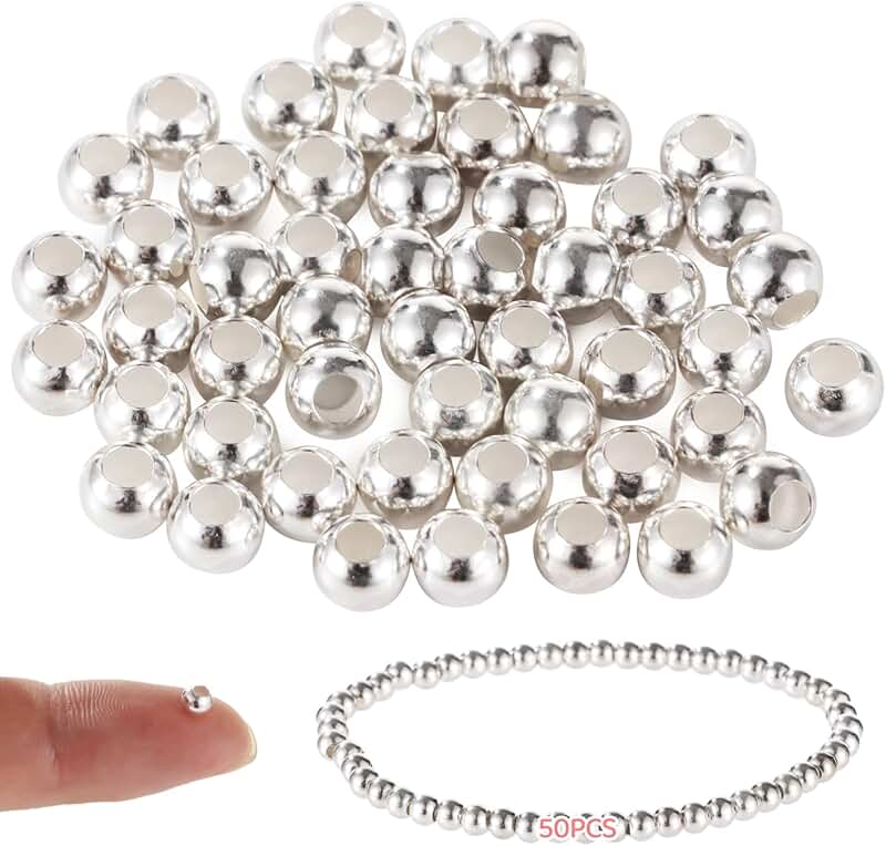50 Silver 4mm Beads for Jewelry and Crafts