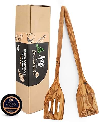Handmade Olive Wood Spatula Set with Beeswax Finish