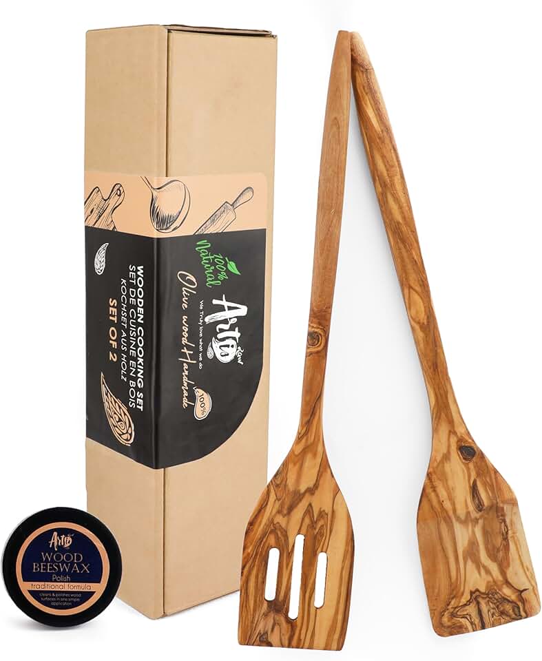 Handmade Olive Wood Spatula Set with Beeswax Finish