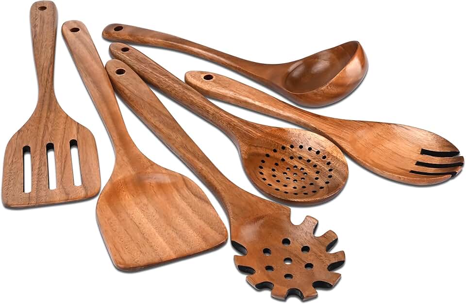 6-Pack Wooden Cooking Spoons, Lightweight and Heat-Resistant
