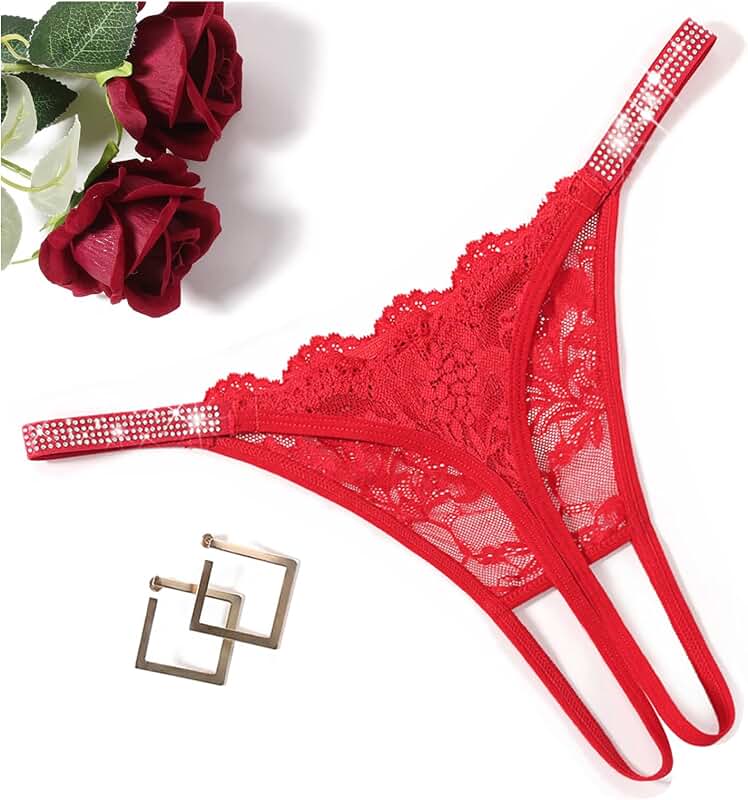 Floral Lace Thongs for Women with Rhinestones and Straps