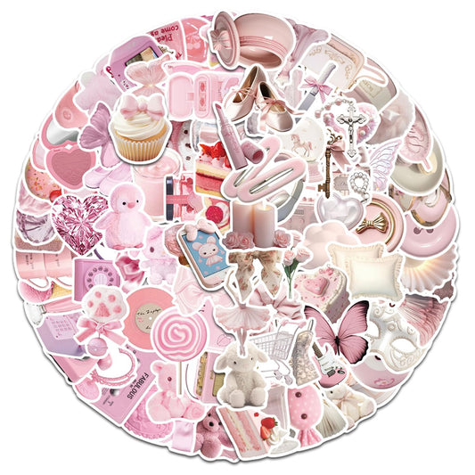 100 Pink Cute Aesthetic Waterproof Stickers