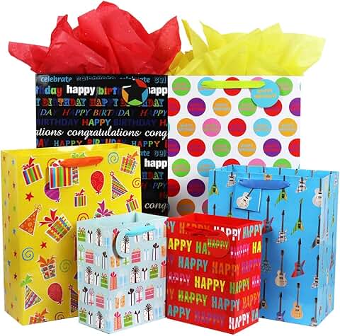 Set of 12 Assorted Birthday Gift Bags with Handles