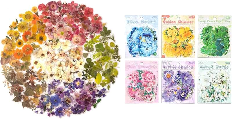 Pressed Flower Sticker Set with 630 Waterproof Floral Decals