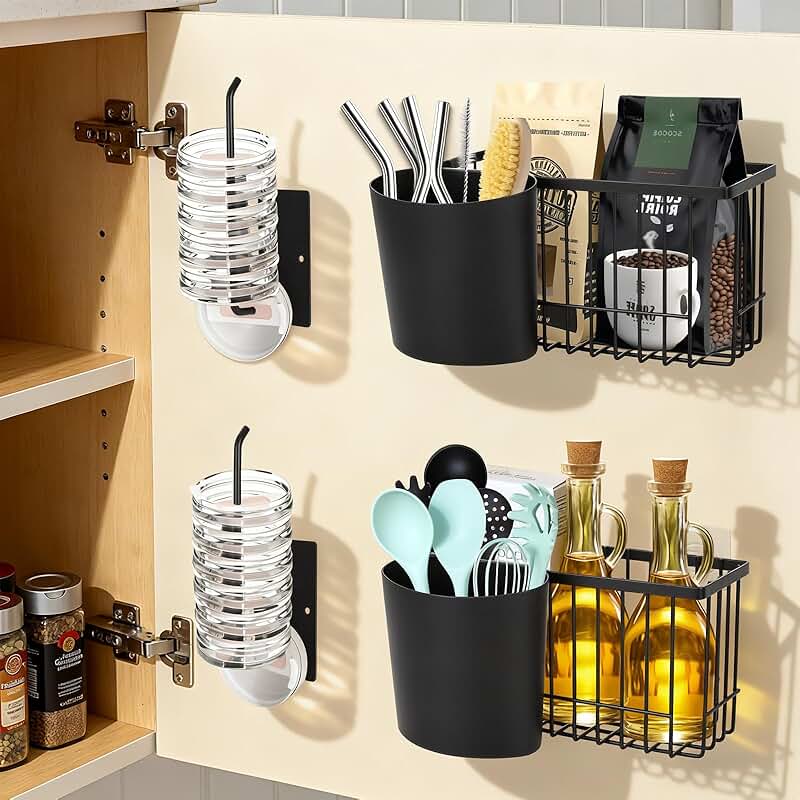 Six Pack Adhesive Cabinet Door Storage Baskets