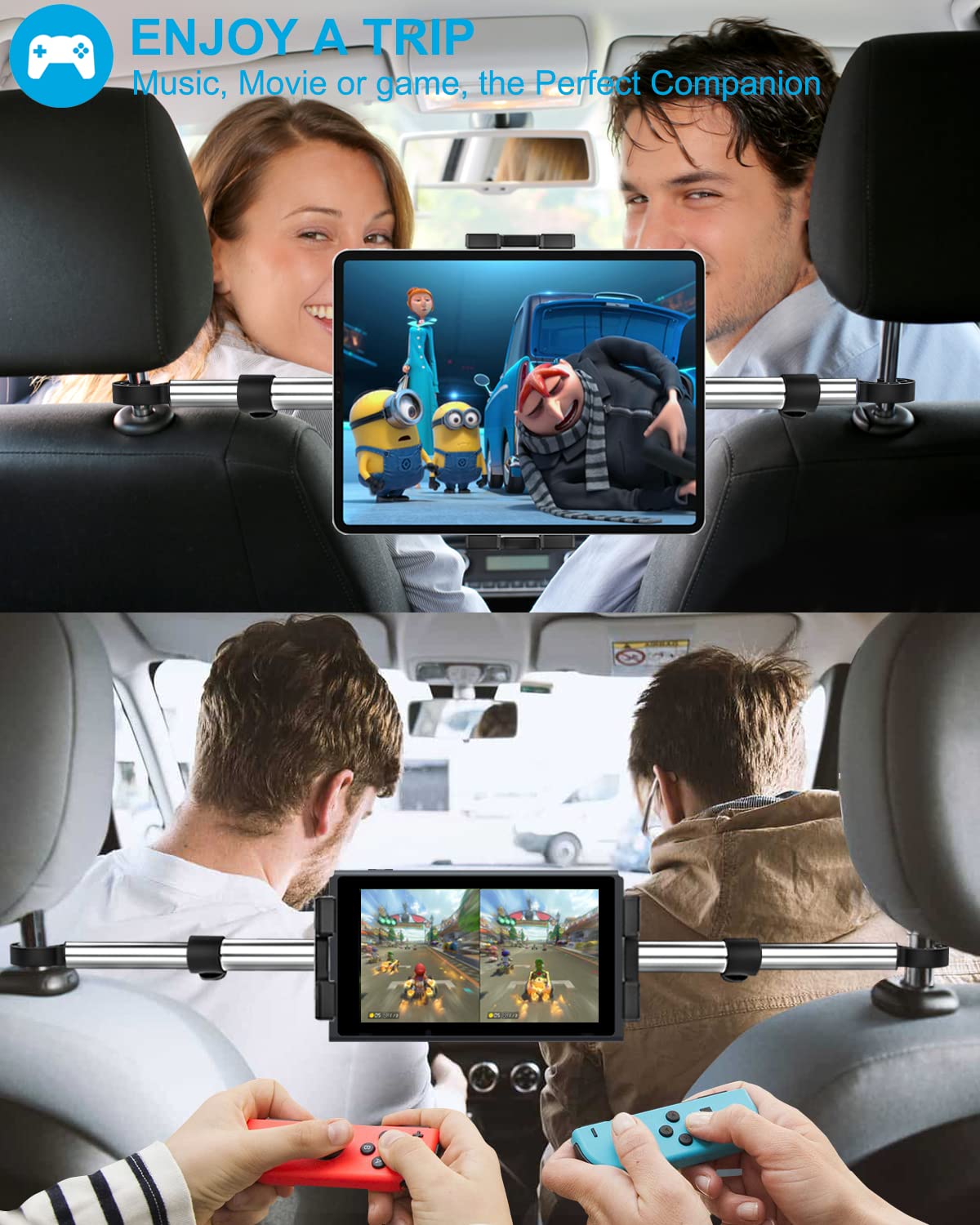 Car Headrest Tablet Holder Mount, [Anti Shake & Stretchable] Phone iPad Holder Back Seat for Car Between, Kids Stand for iPad Pro 12.9 Air Mini, Galaxy Tabs, Switch, 4-13" Cell Phones & Tablets