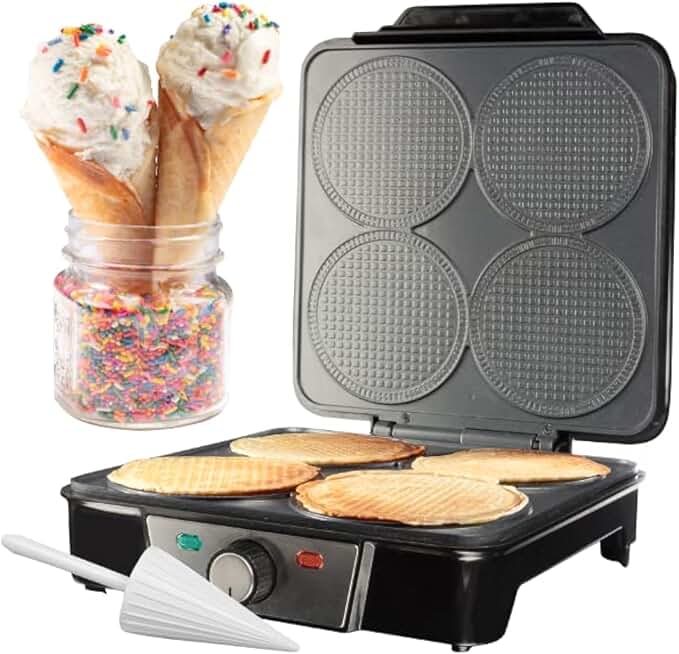 Mini Waffle Ice Cream Cone Maker for 4 Cones