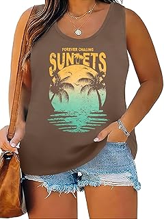 Plus Size Women's Beach Tank Top with Coconut Tree Graphic