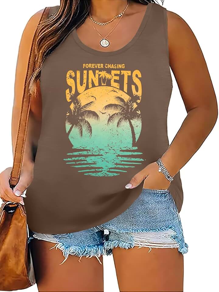 Plus Size Women's Beach Tank Top with Coconut Tree Graphic