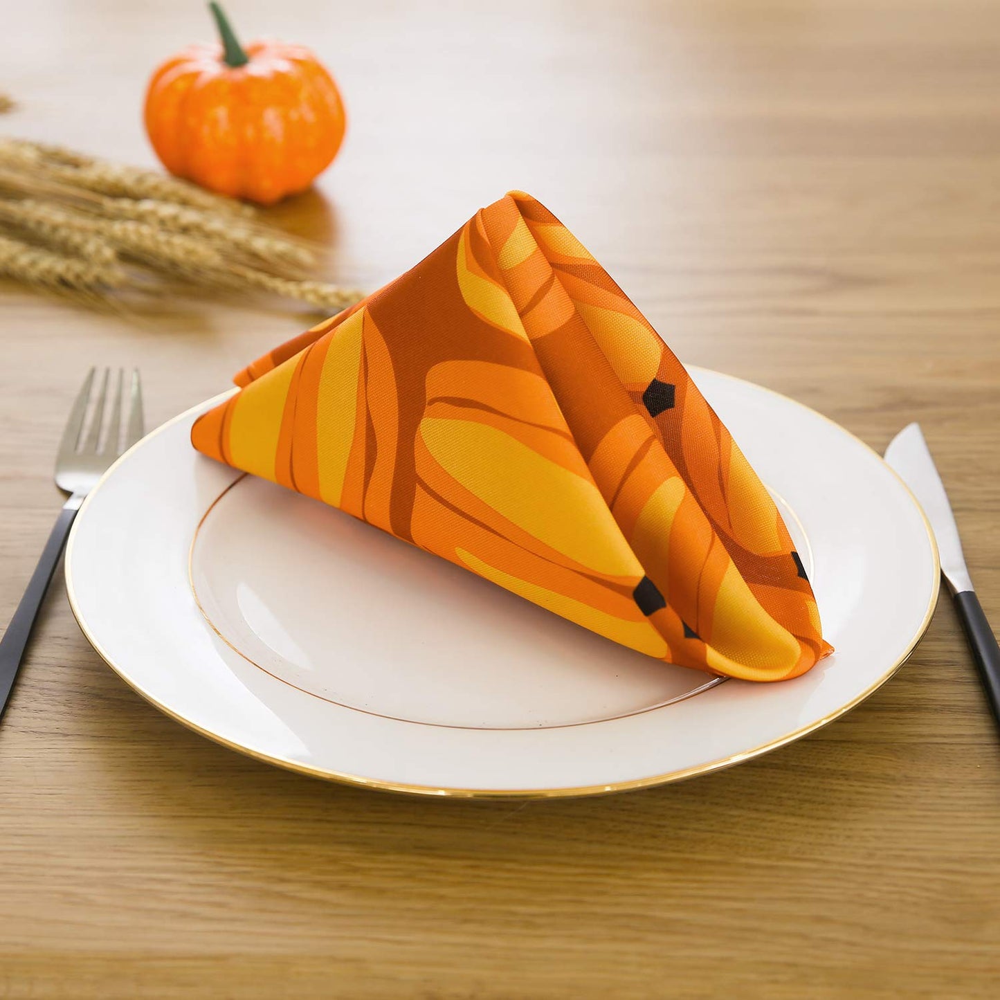 Table Cloth Oxford Pumpkin Spill Proof Wrinkle Stain Resistant Durable Napkins Set of 6 Pieces, 18 x 18 Inch