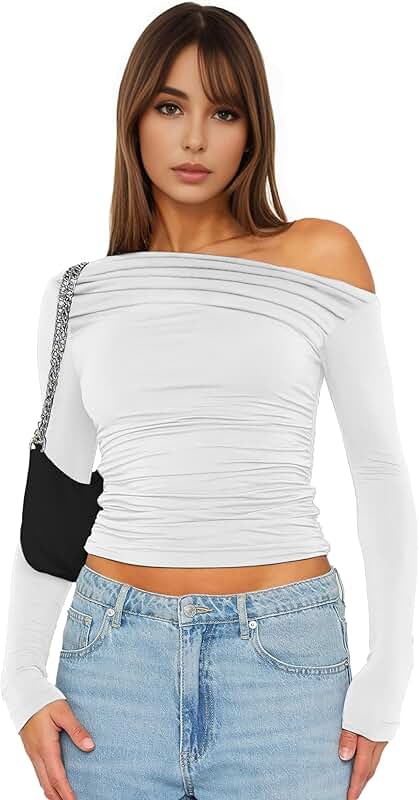Women's Off-Shoulder Long Sleeve Crop Top