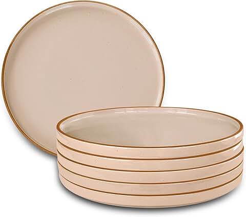 Set of 6 Ceramic Flat Dinner Plates, 10.5 inches