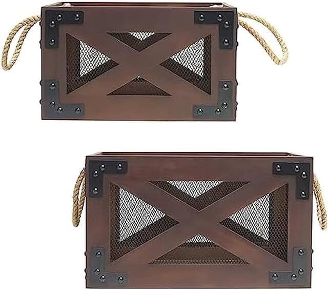 Set of 2 Natural Finish Wooden Storage Crates