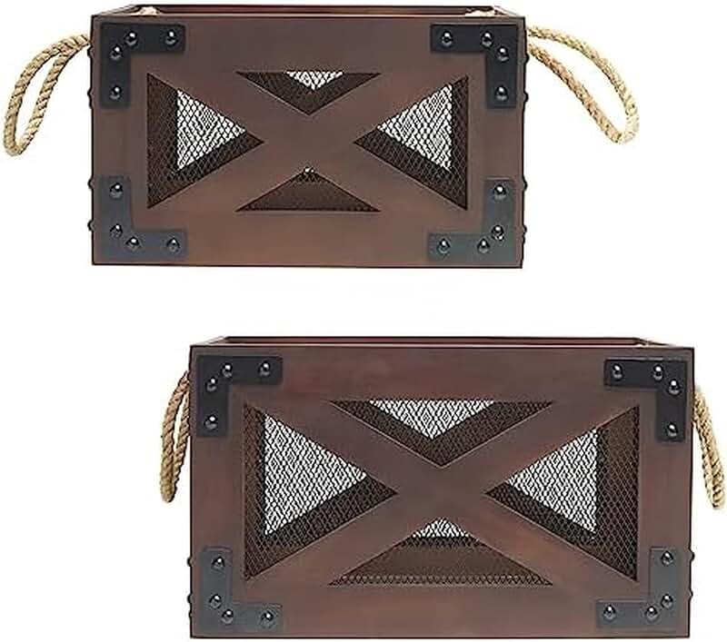 Set of 2 Natural Finish Wooden Storage Crates