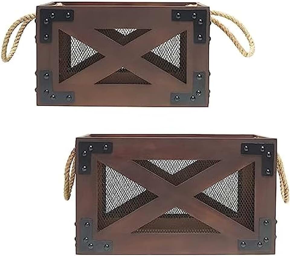 Set of 2 Natural Finish Wooden Storage Crates