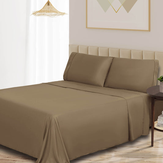 Rayon from Bamboo 300-Thread Count Solid Deep Pocket Sheet Set, Twin, Taupe, 3-Piece Set
