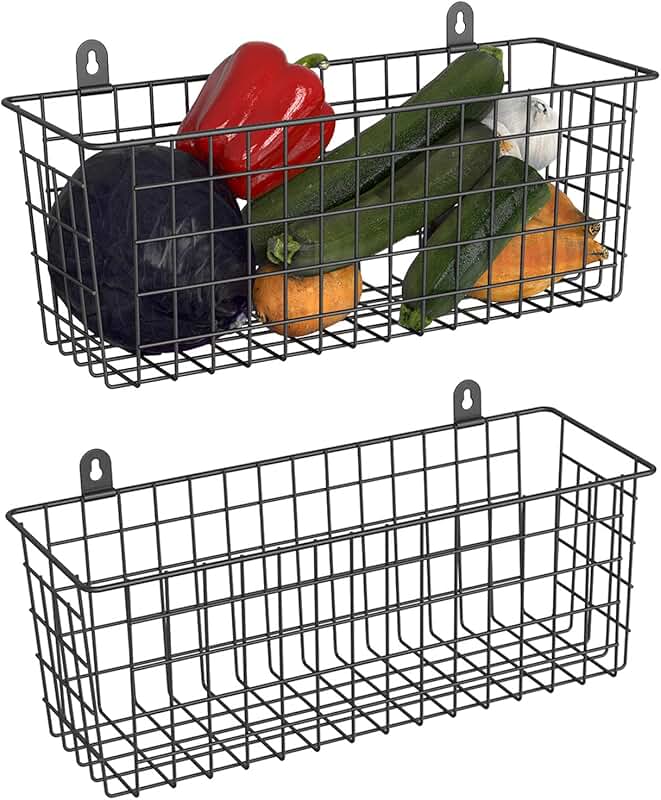 Extra Large Wire Basket 2-Pack for Wall Storage