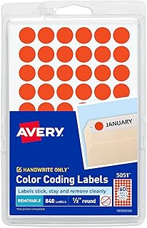 Neon Coral Round Removable Labels, 1/2 Inch, 840 Count