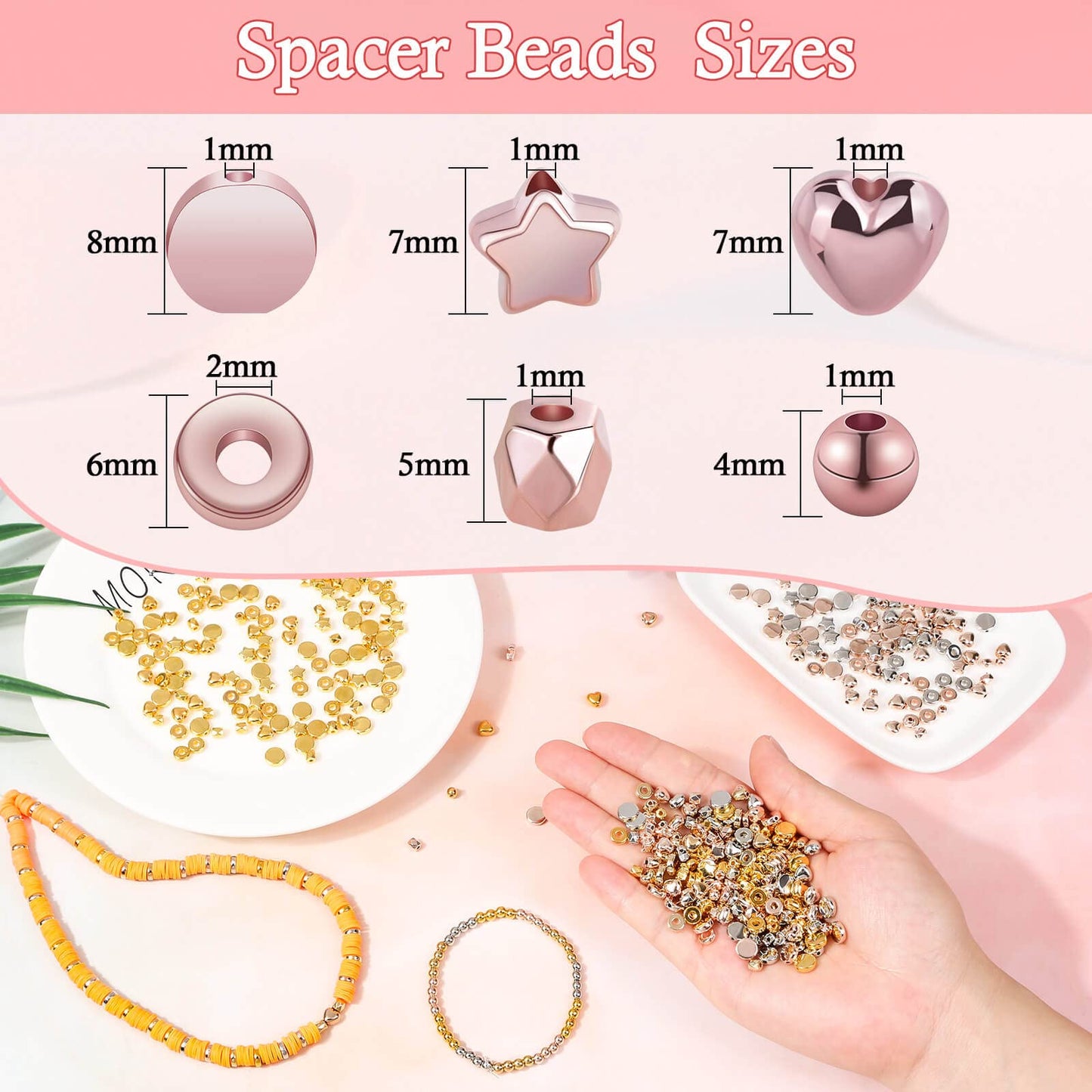 2160 Piece Assorted Gold Spacer Beads Set for Jewelry Making
