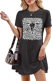 Boho Cow Skull Short Sleeve Dress for Women