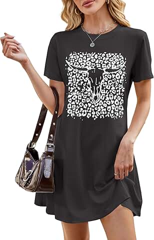 Boho Cow Skull Short Sleeve Dress for Women