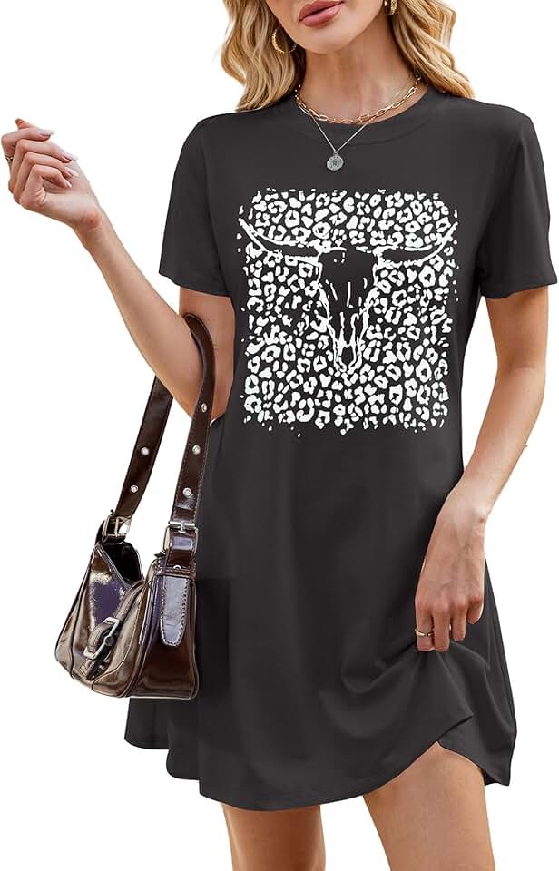 Boho Cow Skull Short Sleeve Dress for Women