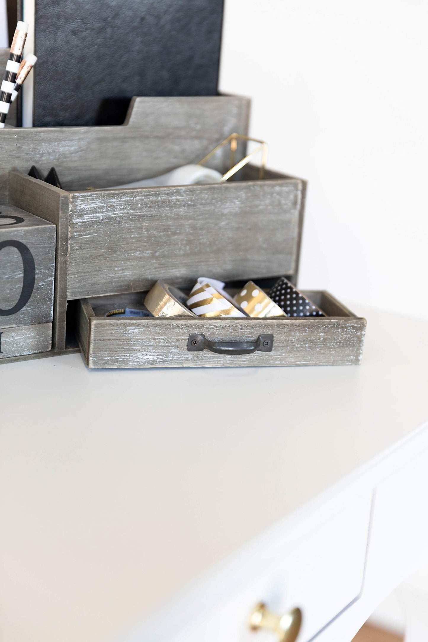 Dark Wooden Two-Tier Mail Organizer with Calendar