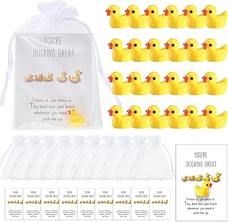 24 Mini Resin Ducks with Thank You Cards and Organza Bags