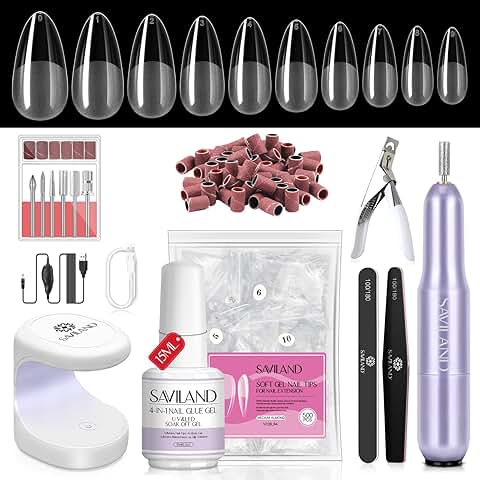 Almond Gel Nail Kit with Drill, UV Lamp, Tips, and Tools